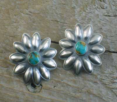 Navajo Flower Earrings Silver and Turquoise
